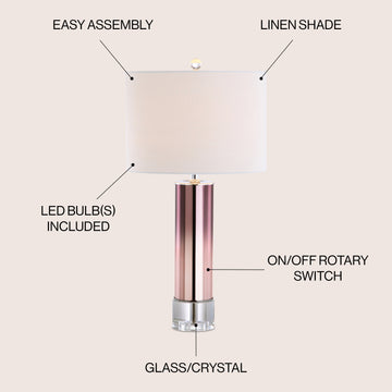 Edward 27" Glass/Crystal LED Table Lamp - JONATHAN Y